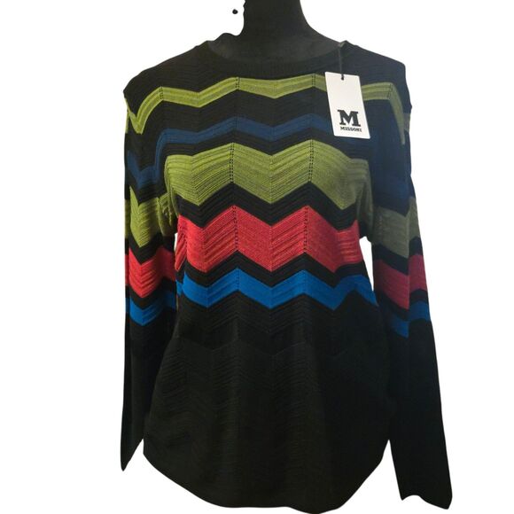 NWT Missoni Woolen Knit Chevron Sweater Size 46 Long Sleeve Crew Neck Luxury - Picture 1 of 15